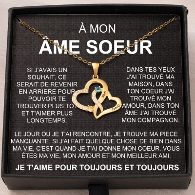 Collier double cœur personnalisé À mon âme sœur cadeaux pour anniversaire, saint-valentin, noël