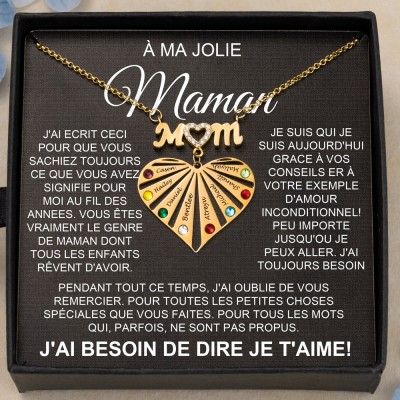 Collier personnalisé avec nom en forme de cœur, avec pierres de naissance, cadeaux d'anniversaire pour maman, cadeaux de noël