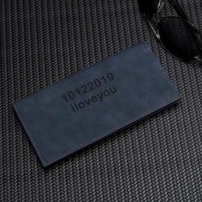Cadeau Fête des Pères Portefeuille Photo Personnalisé en Cuir Bleu