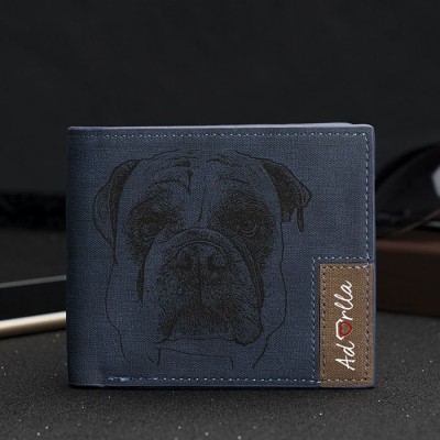 Cadeau Fête des Pères Portefeuille Photo Personnalisé en Cuir Bleu
