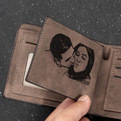 Cadeau de fête des pères Portefeuille personnalisé en cuir photo double face