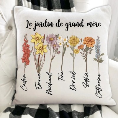 Housse de coussin de jardin de grand-mère personnalisée cadeau de taie d'oreiller de fleur de mois de naissance personnalisé pour grand-mère de Nana