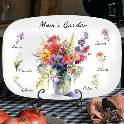 Grandma's Garden Birth Flower Platter with Grandkids Names Personalized Gifts for Mom Grandma Christmas Gift Ideas