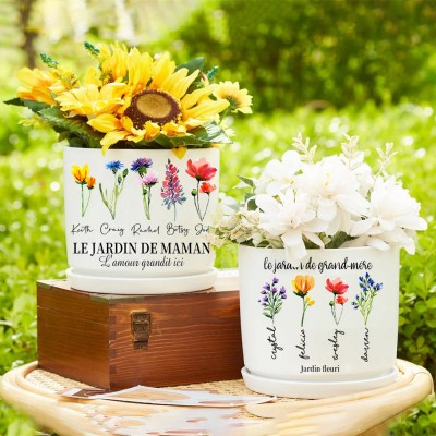 Pot de fleurs de naissance en plein air, jardin de grand-mère personnalisé, avec nom d'enfant, idées de cadeaux de noël