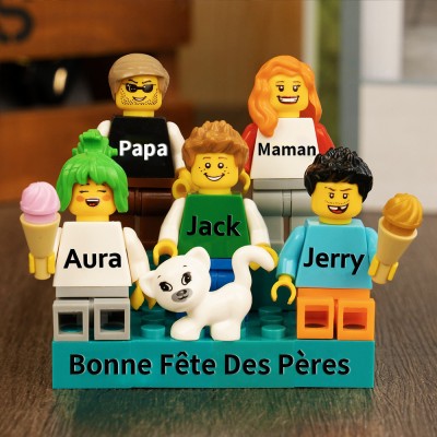 Petite figurine familiale personnalisée avec brique pour cadeau de fête des pères