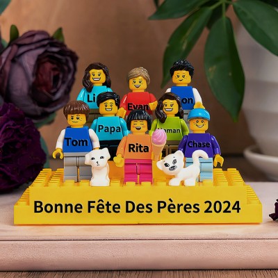 Petite figurine familiale personnalisée avec brique pour cadeau de fête des pères