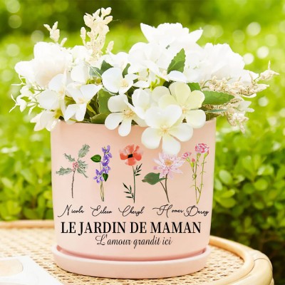 Pot de fleur de naissance en plein air personnalisé pour maman, avec nom d'enfant, cadeau pour noël