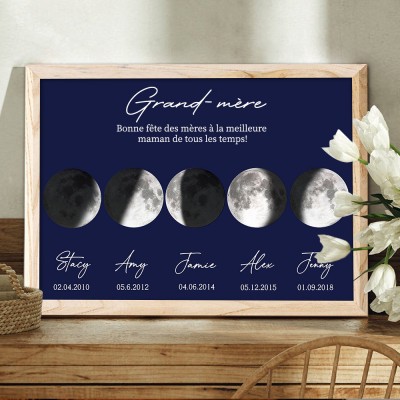 Panneau avec cadre en bois imprimé Phase de lune personnalisé, la meilleure maman de tous les temps, cadeaux parfaits pour maman
