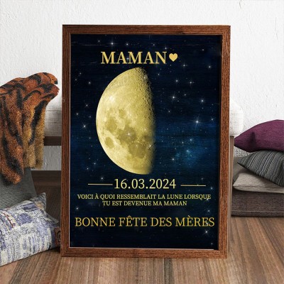 Panneau personnalisé avec cadre en bois, Phase de lune, avec Date, cadeaux uniques pour maman, idées de cadeaux pour la fête des mères