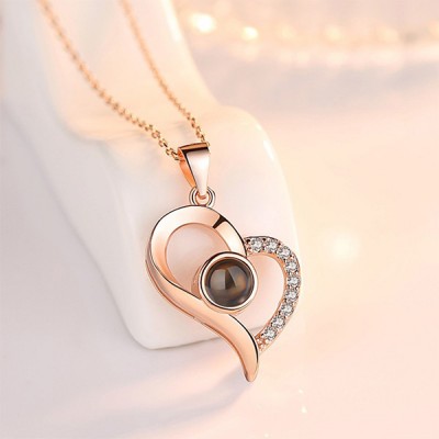 Collier personnalisé de projection de photo de coeur avec je t'aime en 100 langues