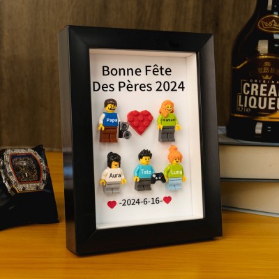 Cadre familial personnalisé avec petite figurine pour cadeau de fête des pères