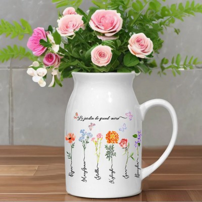 Jardin de maman personnalisé Mois de naissance Vase à fleurs Idées cadeaux d'amour pour maman grand-mère