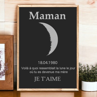 Panneau photo en bois personnalisé avec phase de lune, cadeau de fête des mères