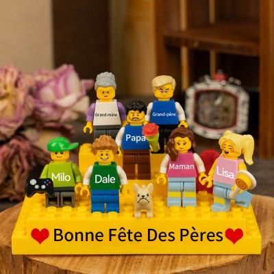 Petite figurine familiale personnalisée avec brique pour cadeau de fête des pères