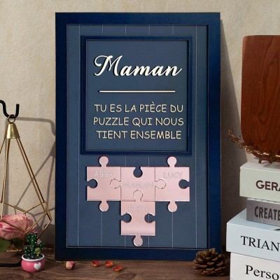 Pièce de puzzle personnalisée en bois pour maman qui nous tient ensemble, cadeau de fête des mères