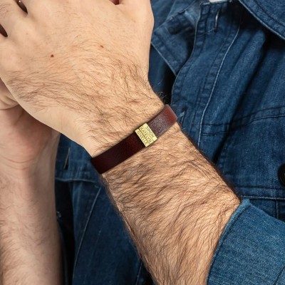 Bracelet homme personnalisé en perles de cuir gravées avec nom d'enfant cadeau de fête des pères