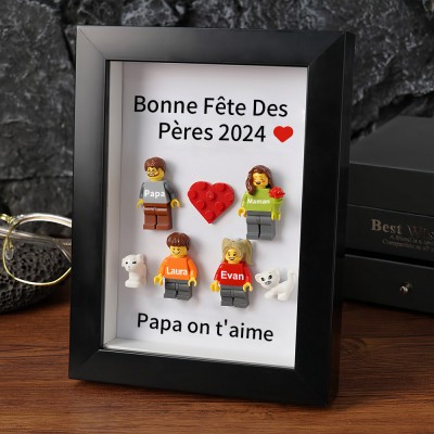 Cadre familial personnalisé avec petite figurine pour cadeau de fête des pères