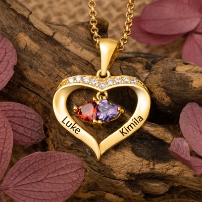 Collier personnalisé en forme de cœur avec noms de Couple, avec motifs de pierres de naissance, cadeaux d'anniversaire pour femme, cadeaux de saint-valentin