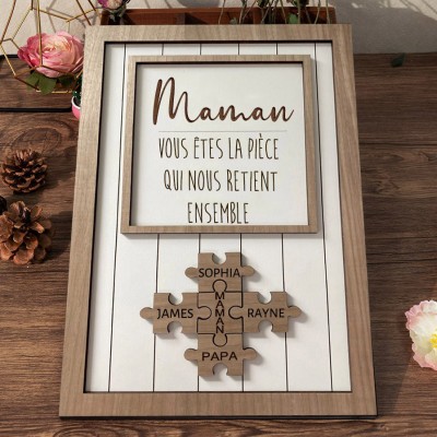 Fait à la main maman bois puzzle nom signe cadeau personnalisé pour maman grand-mère cadeau de fête des mères