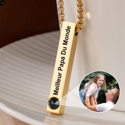 Collier personnalisé de barre de projection de photo d'hommes avec l'image à l'intérieur des bijoux commémoratifs pour des cadeaux de fête des pères de papa