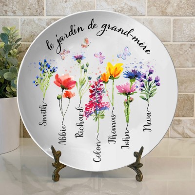 Plateau de fleurs personnalisé du mois de naissance du jardin de grand-mère avec noms d'enfants, cadeau de Noël pour grand-mère maman