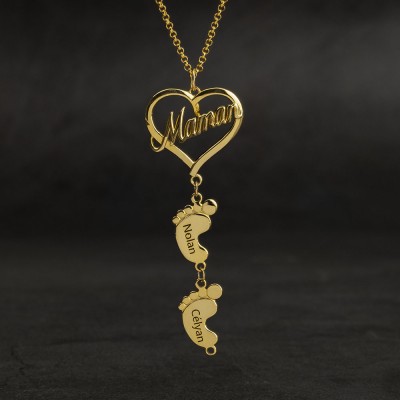 Collier maman personnalisé avec pendentifs pieds de bébé 1-10