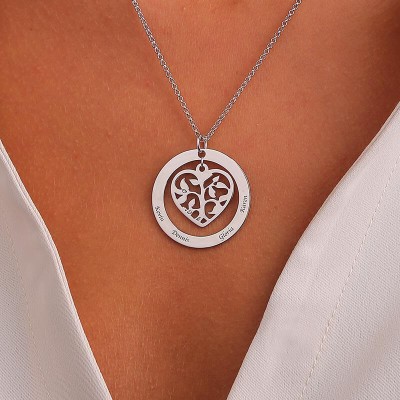 Collier arbre généalogique coeur personnalisé avec 1-5 noms