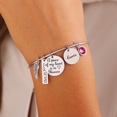 Cadeau commémoratif personnalisé Bracelet jonc Un morceau de mon cœur est au paradis