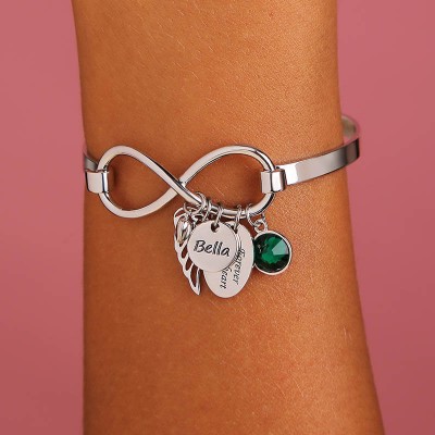 Bracelet Prénom Infini Personnalisé Forever In My Heart Angel Wing