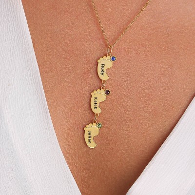 Collier maman personnalisé plaqué or 18 carats avec pendentifs 1-10 pieds de bébé