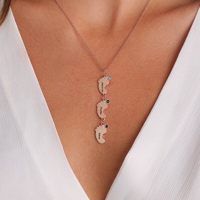 Collier maman personnalisé plaqué or rose 18 carats avec pendentifs 1-10 pieds de bébé