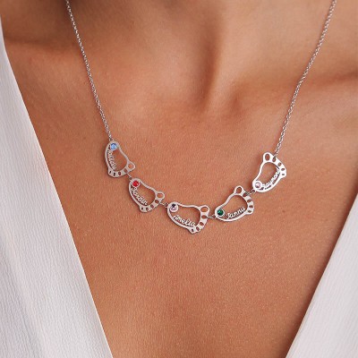 Personnalisé 1-10 Charmes Gravable Collier Bébé Pieds Forme Pendentif Collier Pierres De Naissance Collier pour Maman