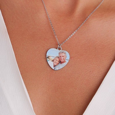 Collier photo couleur personnalisé en forme de coeur