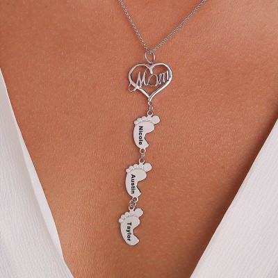 Collier Maman Personnalisé Avec Pieds De Bébé 1-10 Pendentifs