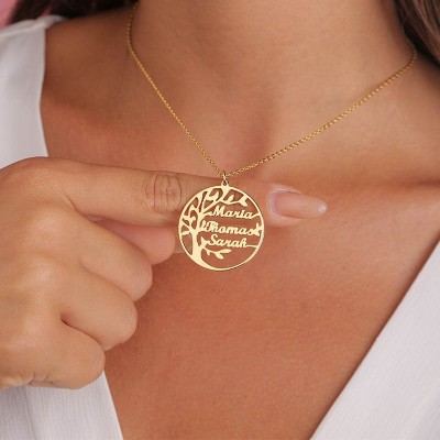 Collier de famille arbre généalogique personnalisé gravé avec 1-9 noms cadeau de Noël pour elle