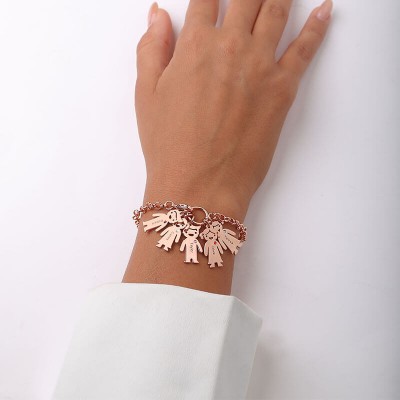 Bracelet gravable personnalisé plaqué or rose 18 carats avec 1 à 6 pendentifs pour enfants