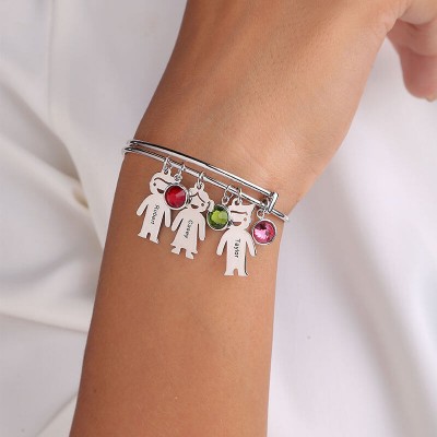 Bracelet jonc personnalisé avec breloques pour enfants de 1 à 10 pierres de naissance