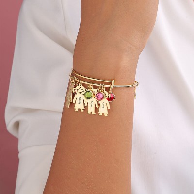 bracelet de bracelet personnalisé par placage à l'or 18K avec 1-10 pierres de naissance charmes d'enfants