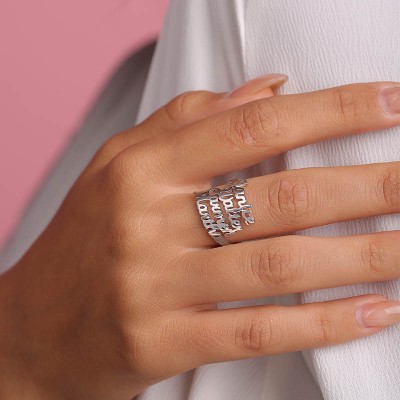 Bague 4 Prénoms Personnalisée en Argent Sterling S925