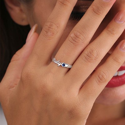 Bague de naissance personnalisée en argent sterling 925 avec 1 cadeau de nom pour elle