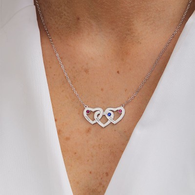 Collier pendentif coeur avec 1-3 pierres de naissance et gravures