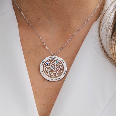 Collier arbre généalogique en filigrane avec 1-7 pierres de naissance