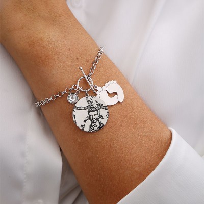 Bracelet Tag Photo Gravé Personnalisé avec Gravure pour Votre Amour