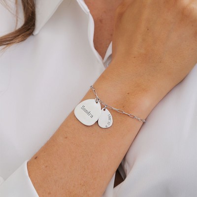Bracelet personnalisé à maillons de chaîne avec 1 à 5 breloques gravées