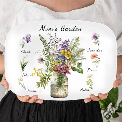 Custom Family Birth Month Flower Plate Grandparent Gift from Grandkids Love Gift Ideas for Grandma Mom Nana