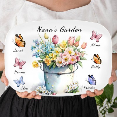 Grandma's Garden Platter Personalized Family Butterfly Plate with Names Great Gift Ideas for Grandma Mom Christmas Gifts for Her