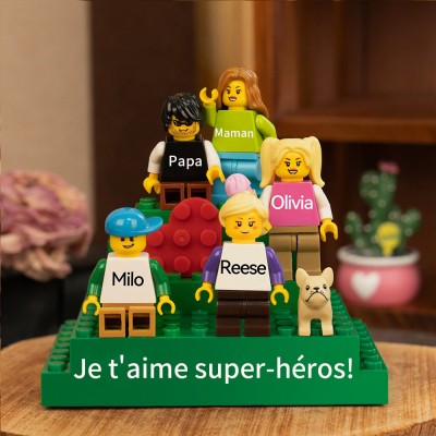 Petite figurine familiale personnalisée avec brique pour cadeau de fête des pères