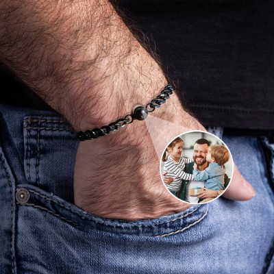 Bracelet pour hommes avec projection de photo commémorative personnalisée avec image à l'intérieur des idées de cadeaux pour la fête des pères