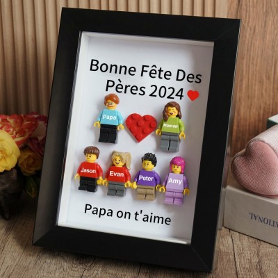 Cadre familial personnalisé avec petite figurine pour cadeau de fête des pères