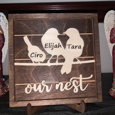 Personalized Family Bird Frame Our Nest Custom Wood Family Tree Sign Gifts for Mom Grandma Anniversary Gift Ideas for Wife